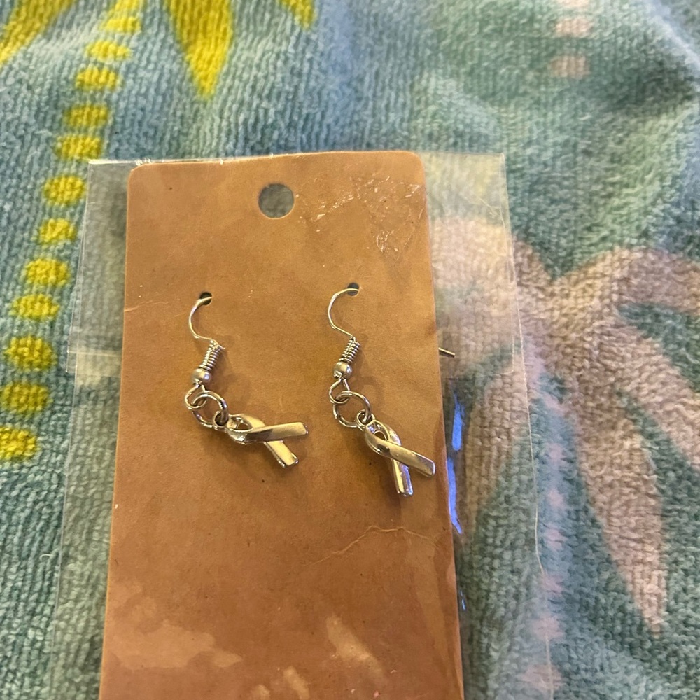 Silver Ribbon Drop Earrings with Hook Style